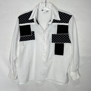 Vintage Sanibel Sport Women’s Top M Shirt White & Black Short Scallop USA Made